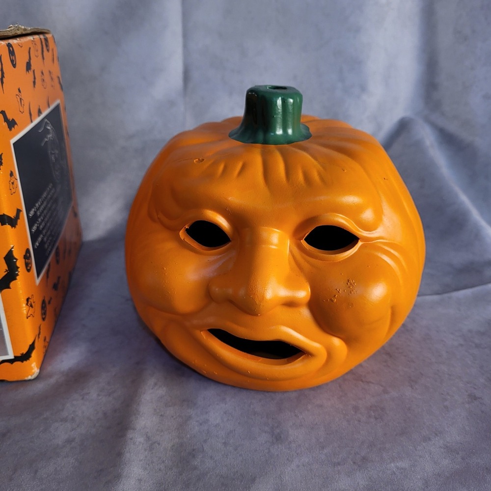 Vintage Jack o Lantern Pumpkin Earthware Halloween Candle Holder Ceramic 6"Tall